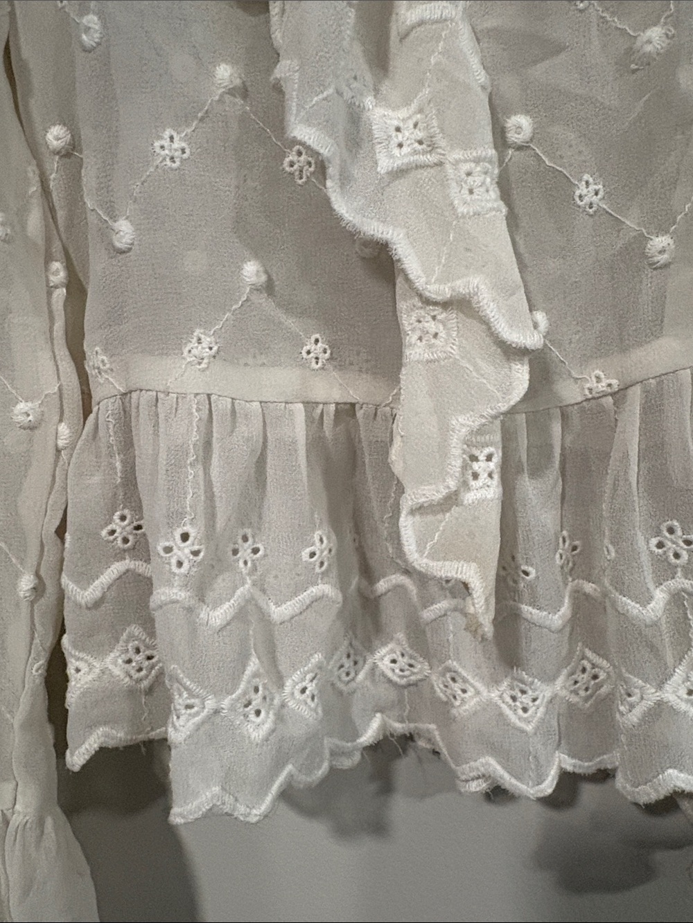 H&M Ivory Eyelet Ruffle Button-Front Blouse - Picture 4 of 6
